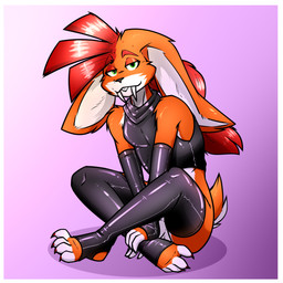 anthro armwear border bottomless bottomless_anthro bottomless_male clothed clothing fangs feet fingers fur genitals hair half-closed_eyes latex latex_armwear latex_clothing latex_legwear latex_topwear legwear looking_at_viewer male narrowed_eyes penis sabertooth_(anatomy) simple_background sitting smile solo stirrup_legwear stirrup_stockings stockings tail teeth toes topwear white_border ryofox630 lagomorph leporid mammal rabbit 1:1 digital_media_(artwork) hi_res