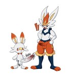 anthro balls big_penis biped duo erection genitals glans huge_penis humanoid_genitalia humanoid_penis male male/male penis penis_size_difference simple_background small_but_hung vein veiny_penis white_background ninotrash nintendo pokemon cinderace generation_8_pokemon lagomorph mammal pokemon_(species) scorbunny absurd_res hi_res