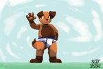 anthro blue_clothing blue_underwear briefs brown_body brown_ears brown_fur brown_nose brown_tail bulge clothed clothing fur gesture green_eyes hand_on_hip hand_on_own_hip happy looking_at_viewer male multicolored_body multicolored_clothing multicolored_fur multicolored_underwear smile solo standing tail two_tone_body two_tone_clothing two_tone_fur two_tone_tail two_tone_underwear underwear underwear_only waving waving_at_viewer white_clothing white_underwear young young_anthro young_male onykr ony canid canine canis domestic_dog mammal 2024 3:2 digital_media_(artwork) hi_res