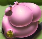 anthro bench big_breasts breasts dessert featureless_breasts female food huge_breasts hyper hyper_breasts ice_cream macro nude overweight solo grinex bandai_namco digimon biyomon digimon_(species)