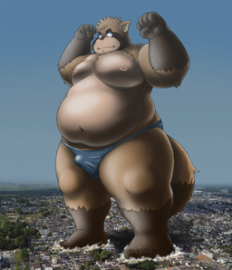 anthro belly big_belly brown_body bulge city clothing cute_fangs detailed_bulge erection fangs humanoid_hands kemono macro male moobs navel nipples outside overweight overweight_male real solo teeth underwear dekatanu canid canine mammal raccoon_dog tanuki 2025 hi_res