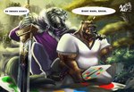 anthro astropandaart bear blaidd_(elden_ring) canid canine canis duo elden_ring feet fromsoftware game_(disambiguation) male male/male mammal melee_weapon muscular runebear_(elden_ring) sword tongue tongue_out twister weapon wolf