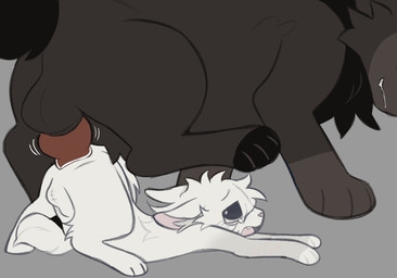 age_difference anal anal_penetration balls black_feet black_mane black_tail brown_balls brown_body brown_fur duo eunuch feet feral fur genitals knot knotted_penis male mane older_feral older_male open_mouth penetration penile penile_penetration penis penis_in_ass questionable_consent red_penis sex tail white_body white_fur younger_feral younger_male littleperrito warriors_(book_series) bearheart_(littleperrito) fan_character sealfluff_(littleperrito) domestic_cat felid feline felis mammal hi_res