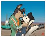 anthro anthro_on_anthro black_hair border duo hair heart_symbol kissing male male/male white_border fudatsu buddy_thunderstruck_(series) buddy_thunderstruck_(character) darnell_(buddy_thunderstruck) canid canine canis domestic_dog domestic_ferret mammal mustelid musteline true_musteline weasel