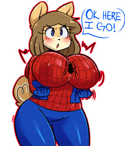 anthro big_breasts biped blue_eyes blush blush_lines breasts brown_hair clothing cosplay countershade_face countershading dialogue eyelashes female fur hair huge_breasts nipple_outline open_mouth overweight overweight_anthro overweight_female simple_background skinsuit solo speech_bubble tail tan_body tan_fur text thick_thighs tight_clothing white_background wide_hips darkprincess04 marvel spider-man_(series) june_(jinu) spider-man_(character) canid canine canis domestic_dog mammal shiba_inu spitz 2018 absurd_res digital_drawing_(artwork) digital_media_(artwork) english_description english_text hi_res portrait three-quarter_portrait