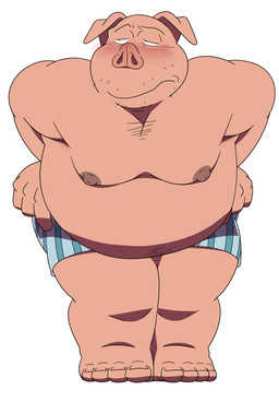 anthro belly big_belly blush clothing kemono male moobs nipples overweight overweight_male simple_background solo underwear white_background eto1212 domestic_pig mammal suid suine sus_(pig) 2026 hi_res
