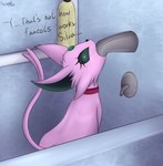 bathroom bathtub collar detailed_background dialogue faucet female feral forked_tail humor inside looking_at_viewer sitting solo tail text unusual_anatomy unusual_tail an-tonio nintendo pokemon fan_character silvia_(an-tonio) eeveelution espeon generation_2_pokemon pokemon_(species) absurd_res digital_media_(artwork) english_text hi_res