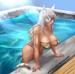 big_breasts bikini breasts clothing eye_patch eyewear female grey_hair hair partially_submerged solo swimming_pool swimwear tan_body tan_skin two-piece_swimsuit water nofuture mushoku_tensei ghislaine_dedoldia animal_humanoid cat_humanoid felid felid_humanoid feline feline_humanoid humanoid mammal mammal_humanoid 2021 hi_res