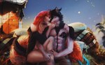 anthro bedding blanket bottomless bottomless_female clothed clothing cozy duo face_lick female horn intimate kissing licking lovers_moment male male/female night romantic romantic_ambiance romantic_couple shirtless shirtless_male star starscape tail tail_mouth tongue tongue_out unusual_anatomy unusual_tail alenkavoxis legend_of_ahya ahya_(legend_of_ahya) liam_mchowl taylor_renee_wolford_(darkflamewolf) canid canine canis hybrid mammal wolf 2022 absurd_res hi_res