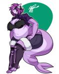 anthro big_breasts bra breasts clothed clothing female hair horn looking_at_viewer non-mammal_breasts obese obese_anthro obese_female overweight overweight_anthro overweight_female smile solo underwear grim-kun elmelie fish marine shark absurd_res hi_res