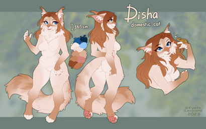 anthro biped breasts butt claws featureless_breasts featureless_crotch feet female fingers front_view fur hair looking_at_viewer nude nude_anthro nude_female rear_view solo standing tail teeth toes kyotoleopard disha_(kyotoleopard) domestic_cat felid feline felis mammal 2023 absurd_res dated hi_res model_sheet