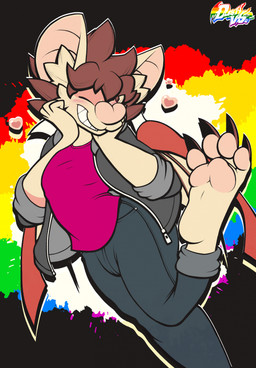 anthro back_wings bottomwear brown_hair cheek_tuft claws clothed clothing denim denim_bottomwear denim_clothing eyes_closed facial_tuft fur grin hair heart_symbol hoodie inner_ear_fluff jeans male membrane_(anatomy) membranous_wings multicolored_body multicolored_fur open_clothing open_hoodie open_topwear pants pawpads paws pink_body pink_fur pink_pawpads shirt smile solo t-shirt tan_body tan_fur toe_claws topwear tuft two_tone_body two_tone_fur wings dustythebat dusty_mcwari bat mammal hi_res