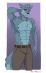 abs anthro black_nose chest_tuft facial_scar fluffy fluffy_tail fur grey_body grey_fur head_tuft humanoid_hands inner_ear_fluff male muscular muscular_anthro muscular_male navel nipples pointy_ears prick_ears raised_arm red_eyes red_sclera scar solo tail tuft jinxxparodies drawfee_(copyright) neopets derek_kale_(karina_farek) canid canine canis ghost_neopet lupe_(neopets) mammal neopet_(species) wolf hi_res