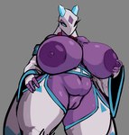 anthro areola big_areola big_breasts big_nipples blue_eyes breasts butt clothed clothing eyelashes female genitals huge_areola huge_breasts huge_nipples long_eyelashes looking_at_viewer nipples purple_areola purple_nipples purple_pussy pussy solo thegoo nintendo pokemon hedi_(echovalia) froslass generation_4_pokemon ghost humanoid pokemon_(species) spirit absurd_res digital_media_(artwork) hi_res