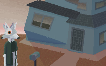 abstract_art anthro building clothing cubism detailed_background fur grass green_clothing green_shirt green_t-shirt green_topwear grey_body grey_fur house mailbox male plant shirt solo surrealism t-shirt topwear demensa canid canine canis mammal wolf 16:10 2022 digital_media_(artwork) hi_res pixel_(artwork) widescreen