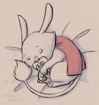 anthro biped blush cape cape_only clothing fur lying mostly_nude object_in_mouth pacifier pacifier_in_mouth pink_nose red_cape red_clothing sleeping solo adriano_berjillos disney lilo_and_stitch dr._jacques_von_hamsterviel alien gerbil mammal murid rodent 2022 watermark