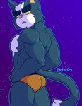 anthro blush butt clothed clothing fur looking_at_viewer male muscular muscular_male solo topless underwear underwear_only fizzyjay final_space avocato domestic_cat felid feline felis mammal ventrexian digital_media_(artwork) hi_res