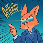 1:1 2024 anthro blue_background business_suit canid canine clothing conditional_dnp dialogue diane_foxington dreamworks english_text eyebrow_piercing eyewear facial_piercing female fox fox-pop fur hi_res mammal orange_body orange_fur piercing reaction_image red_fox simple_background solo suit sunglasses text the_bad_guys true_fox