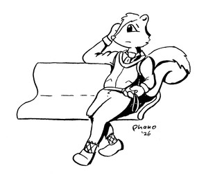 accessory anthro bench bottomless clock clothed clothing footwear head_on_hand holding_object male necktie pocketwatch sitting socks solo topwear vest waiting watch phano mammal mephitid skunk monochrome