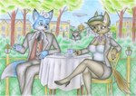 anthro being_watched beret black_nose blue_body blue_fur bottomwear breasts brown_body brown_fur clothed clothed_anthro clothed_female clothed_male clothing duo_focus female fur group hair hat headgear headwear looking_at_another male male/female orange_body orange_fur sitting skirt smile suit tail teeth trio white_body white_fur white_hair sinaherib dreamworks nintendo star_fox the_bad_guys ellen_wolf_foxington marcus_mccloud mr._wolf_(the_bad_guys) canid canine canis fox hybrid mammal wolf absurd_res hi_res story story_in_description daughter_(lore) father_(lore) father_and_child_(lore) father_and_daughter_(lore) parent_(lore) parent_and_child_(lore) parent_and_daughter_(lore)