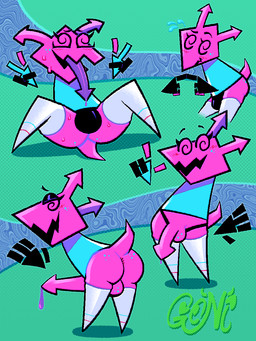 bent_over blush blush_lines bodily_fluids bulge disembodied_hand freckles genital_fluids genitals gynomorph intersex spiral spiral_eyes unusual_anatomy unusual_bodily_fluids unusual_genital_fluids unusual_genitalia garbagioni deltarune undertale_(series) computer_virus_(species) darkner virovirokun 3:4 hi_res