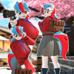 amber_eyes anthro asian_clothing backpack blue_hair blue_nails bottomwear cherry_blossom cherry_blossom_tree cherry_tree clothing colored_nails east_asian_clothing eyewear female flower footwear fruit_tree glasses gun hair handgun horn japanese_clothing japanese_school_uniform multicolored_hair nails plant prunus_(flower) ranged_weapon red_hair school_uniform skirt socks solo tree two_tone_hair uniform weapon anthroponiessfm hasbro my_little_pony mythology audina_puzzle_(oc) fan_character equid equine mammal mythological_creature mythological_equine unicorn 1:1 3d_(artwork) digital_media_(artwork) source_filmmaker_(artwork)