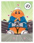 blush clothing crossed_arms edible_clothing food footwear heart_eyes heart_symbol male orange_body sandals seaweed shoes socks solo sushi kwskkaruta kirby_(series) nintendo chef_kawasaki 4:5