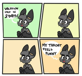4_panel_comic anthro band-aid band-aid_on_face band-aid_on_nose bandage bandage_on_face bandage_on_nose black_body black_fur cheek_tuft chest_tuft dialogue facial_tuft fur grey_body grey_fur half-closed_eyes humor male multicolored_body multicolored_fur narrowed_eyes open_mouth open_smile smile solo speech_bubble text tuft two_tone_body two_tone_fur xing1 nick_(xing1) lagomorph leporid mammal rabbit comic english_text hi_res