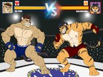 anthro bulge duo fight fighting_ring gameplay_mechanics gui health_bar male muscular pubes short tournament wrestler wrestling hunterramirez cougar felid feline mammal pantherine tiger 4:3