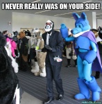 anthro cape caption clothed clothing costume fursuit group inside male mask necktie real suit text unknown_artist team_fortress_2 valve spy_(team_fortress_2) human mammal english_text grandfathered_content image_macro impact_(font) meme