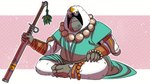 anklet anthro beaded_anklet beaded_bracelet beaded_jewelry beaded_necklace beads bracelet clothing crossed_legs facial_hair jewelry looking_away male melee_weapon necklace sitting solo sword weapon tisbore nintendo pokemon ape generation_7_pokemon haplorhine mammal oranguru orangutan pokemon_(species) primate 16:9 widescreen