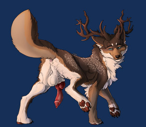 animal_genitalia animal_penis anus balls canine_genitalia canine_penis erection feral genitals knot knotted_penis male penis solo sakemanni nokhu canid canine canis deer hybrid mammal wolf alpha_channel hi_res