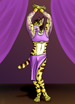 anklet anthro bedlah belly_dancer belly_dancer_outfit belly_dancing big_ears bracelet bulge clothing coin collar crop_top dancing femboy fur gold_(metal) gold_anklet gold_bracelet gold_jewelry harem harem_boy harem_clothing harem_jewelry harem_outfit harem_veil hip_scarf jewelry male markings navel orange_eyes purple_clothing shirt silk sleeves solo spots spotted_body spotted_fur spotted_markings striped_body striped_fur striped_markings striped_tail stripes tail tail_markings topwear veil catrish rori felid feline mammal serval hi_res