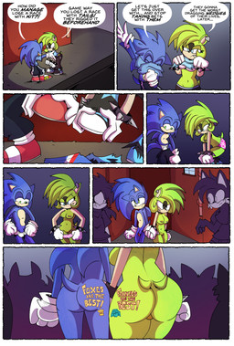 anthro armband audience belly big_breasts big_butt big_eyes big_head black_bottomwear black_clothing black_pants black_track_pants blue_clothing blue_eyes blue_footwear blue_hair blue_penis blue_quills blue_shirt blue_shoes blue_topwear blush blush_lines body_writing bottomwear bottomwear_down breasts butt clothed clothed_anthro clothed_female clothed_male clothing colored_underwear dialogue discarded_footwear discarded_shirt embarrassed embarrassing_nudity female footwear fully_clothed fully_clothed_anthro fully_clothed_female fully_clothed_male genitals gloves green_eyes green_hair green_quills group hair hand_holding handwear humiliation male nipple_piercing nipples nude nude_anthro nude_female nude_male pants pants_down pants_removed partially_clothed penis piercing pink_clothing pink_underwear public public_nudity public_undressing quills_(anatomy) red_clothing red_footwear red_shoes removing_pants removing_shirt sharp_teeth shirt shoes speech_bubble spiked_armband spikes tan_arms tan_belly tan_mouth teeth text topwear underwear underwear_down undressing vulva walking white_clothing white_gloves white_handwear white_sclera writing_on_butt popfulblue idw_publishing sega sonic_the_hedgehog_(comics) sonic_the_hedgehog_(idw) sonic_the_hedgehog_(series) sonic_the_hedgehog surge_the_tenrec afrosoricid eulipotyphlan hedgehog mammal tenrec 2026 absurd_res comic english_text hi_res multiple_scenes