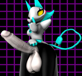 anthro balls big_penis cable_tail electrical_cord electrical_plug electrical_plug_tail genitals gynomorph herm huge_penis hyper hyper_genitalia hyper_penis intersex looking_at_viewer machine penis solo tail vaalhard voidwillow_(modeler) deltarune undertale_(series) tasque_manager darkner robot 2022 3d_(artwork) digital_media_(artwork) hi_res source_filmmaker_(artwork)