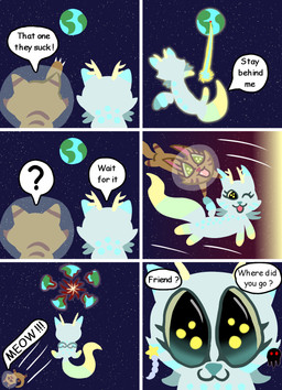 dialogue duo earth explosion female female/female feral horn planet space star text felidflora corruption_kitty wildcat_(felidflora) domestic_cat felid feline felis mammal comic english_text hi_res