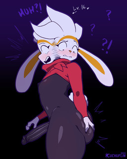 anthro big_butt big_penis blush butt dialogue femboy fur genitals humanoid_genitalia humanoid_penis interrobang male penis question_mark solo text white_body white_fur cuchuflin nintendo pokemon cinder_(cuchuflin) generation_8_pokemon pokemon_(species) raboot absurd_res english_text hi_res