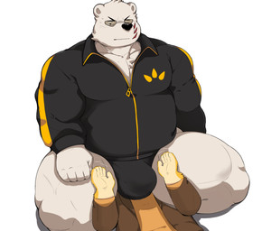 anthro bulge clothing duo facesitting male male/male simple_background sitting sitting_on_another underwear white_background bhtoss odd_taxi fuyuki_yamamoto_(odd_taxi) sekiguchi_(odd_taxi) bear canid canine fox mammal polar_bear ursine absurd_res hi_res
