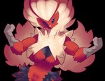 beak big_breasts black_body black_feathers blue_eyes breasts eyeshadow feathers feet female fist_pump makeup piercing raised_arms red_body red_feathers solo talons tan_body tan_feathers toes upper_body yellow_sclera dorian-bc nintendo pokemon becky_(dorian-bc) avian blaziken generation_3_pokemon generation_6_pokemon mega_blaziken mega_evolution pokemon_(species) alpha_channel