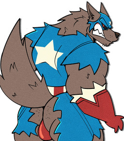 anthro black_sclera blue_bodysuit blue_clothing blue_mask blue_skinsuit bodysuit bulge bulge_from_behind butt clothed clothing exposed_butt fangs fur grey_body grey_fur looking_back male multicolored_bodysuit multicolored_clothing multicolored_skinsuit muscular muscular_anthro muscular_male red_bodysuit red_clothing red_eyes red_skinsuit red_underwear simple_background skinsuit solo tail teeth tight_clothing torn_bodysuit torn_clothing torn_skinsuit underwear uniform white_background white_bodysuit white_clothing white_skinsuit janjauwu marvel mythology captain_america capwolf canid canine mammal mythological_canine mythological_creature werecanid werecanine werecreature werewolf 2026 digital_media_(artwork) hi_res