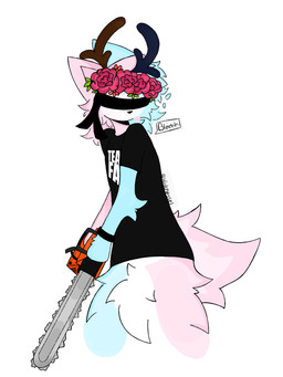 accessory anthro antlers blue_body chainsaw clothing eyeless flower flower_in_hair fluffy fur hair hair_accessory horn male pink_body plant power_tool scut_tail shirt short_tail solo tail tongue tongue_out tools topwear voidlyvessel pixile_studios super_animal_royale coffepancacke_(voidlyvessel) deer mammal super_cotton_candy_deer_(sar) super_deer_(sar) 3:4 absurd_res hi_res