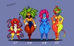 1_eye 2_toes 3_eyes 3_toes 4_arms biped blue_background breasts bunny_costume chart clothed clothing collar costume cuffs_(clothing) eyes_closed fangs feet female flat_chested forked_tail front_view group hand_on_hip height_chart huge_hips huge_thighs lineup lips looking_at_viewer medium_breasts metal_collar midriff mostly_nude multi_arm multi_eye multi_limb navel nipples not_furry nude pseudo_hair simple_background small_breasts smile standing tail teeth tentacle_hair tentacles thick_thighs toes unusual_anatomy unusual_tail wide_hips noriega alien alien_humanoid goo_creature goo_humanoid humanoid meratrix 2017 digital_drawing_(artwork) digital_media_(artwork) full-length_portrait hi_res portrait signature