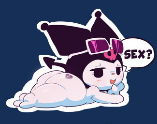 anthro big_butt butt eyewear female fur looking_at_viewer solo spade_tail speech_bubble sticker sunglasses tail thick_thighs white_body white_fur amailemon onegai_my_melody sanrio kuromi demon lagomorph leporid mammal rabbit