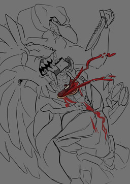 anthro blood bodily_fluids cybernetics duo gore gore_focus knife machine male male/male teeth worrmgutssss fereg alien alien_humanoid cyborg humanoid hi_res