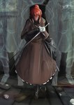 anthro blue_eyes clothed clothing female hair magic_user melee_weapon red_hair solo sword underground weapon mttbsmn elden_ring fromsoftware sorcerer_llts_(mttbsmn) canid canine canis domestic_dog mammal absurd_res hi_res