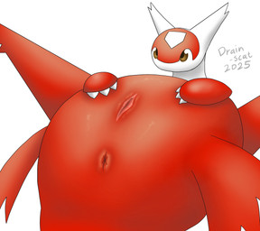 3_toes anus brown_eyes butt feet female feral genitals hand_on_belly lying multicolored_body on_back presenting presenting_hindquarters red_body red_wings simple_background solo toes two_tone_body vulva white_background white_body wings drain_scat nintendo pokemon generation_3_pokemon latias legendary_pokemon pokemon_(species) 2025 hi_res