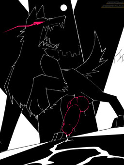 alley animal_genitalia animal_penis balls bodily_fluids canine_genitalia canine_penis city city_background city_skyline cityscape claws cum cum_drip cum_on_ground dripping dripping_penis erection fangs feral fur genital_fluids genitals knot knotted_penis male open_mouth outside penis sheath solo tail teeth tongue vogold canid canine canis mammal wolf digital_media_(artwork) hi_res monochrome signature