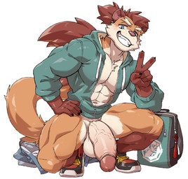 abs anthro backpack balls barazoku big_balls big_muscles big_penis black_fingernails black_nails blush bottomless bottomless_anthro bottomless_male bottomwear claws clothed clothing colored_nails crouching denim denim_bottomwear denim_clothing discarded_clothing eyebrows fingernails flaccid footwear foreskin fur genitals gesture glans hair hand_gesture hand_on_hip hoodie huge_balls huge_penis humanoid_genitalia humanoid_penis jeans kemono looking_at_viewer male muscular muscular_anthro muscular_male nails navel open_clothing open_hoodie open_topwear pants pecs penis ponytail presenting presenting_penis quads retracted_foreskin saggy_balls school_uniform shoes simple_background smile smiling_at_viewer smirk smirking_at_viewer solo teeth thick_penis thick_thighs toothy_grin topwear tuft uniform unzipped v_sign vein veiny_penis white_background zipper myiko xxl_woofia choi_yuhee mammal mustelid musteline true_musteline weasel 2025 absurd_res hi_res