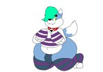 anthro big_butt black_clothing black_legwear black_nose black_thigh_highs black_thong black_underwear blue_body blue_ears blue_fur blue_tail butt clothing collar collar_tag fangs fur green_eyes green_hair hair hair_over_eye happy heart_symbol kneeling legwear male multicolored_body multicolored_clothing multicolored_ears multicolored_fur multicolored_legwear multicolored_sweater multicolored_thigh_highs multicolored_topwear navel paw_pose pose purple_clothing purple_legwear purple_sweater purple_thigh_highs purple_topwear red_collar sharp_teeth simple_background smile solo sweater tail teeth thick_thighs thigh_highs thong topwear two_tone_body two_tone_clothing two_tone_collar two_tone_ears two_tone_fur two_tone_legwear two_tone_sweater two_tone_tail two_tone_thigh_highs two_tone_topwear underwear white_background white_body white_clothing white_collar white_ears white_fur white_sweater white_tail white_topwear young young_anthro young_male pupsnbuns henry_howl_(pupsnbuns) canid canine canis mammal wolf 2024 digital_media_(artwork) hi_res