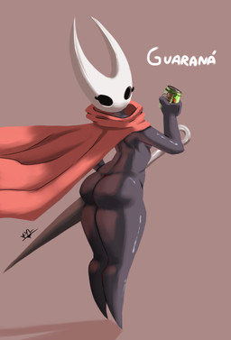 black_arms black_body black_butt black_fingers black_hands black_legs butt clothed clothing holding_object hornet's_needle red_clothing shadow text white_head white_text vylfour guarana_antarctica hollow_knight_(franchise) team_cherry hornet_(hollow_knight) arthropod absurd_res hi_res